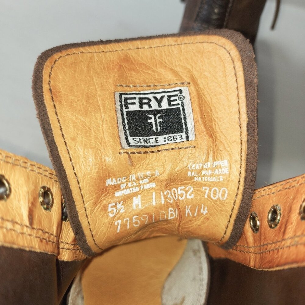 Frye Sabrina 6G Laceup Combat Boots 5.5 M Dark Brown Rugged Chunky Block Heels - Picture 10 of 13